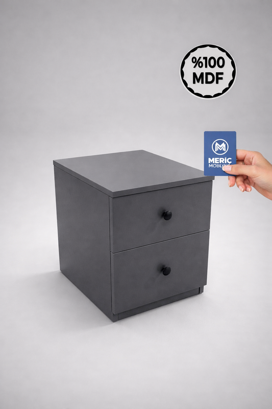 Gizli Bölmeli Şık Komodin - Antrasit Gri